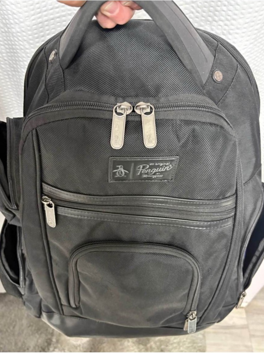 Original Penguin Black Men's Travel Backpack with Multiple Zip Pockets
